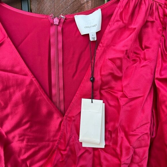 Cinq a sept Dorothea surplice silk blouse raspberry large NWT - Picture 8 of 9